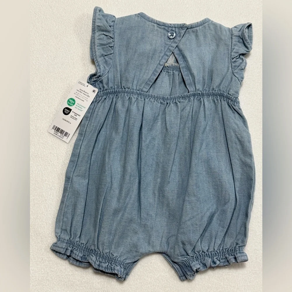 Carter’s Newborn (0M) Chambray Romper with Heart Detail - NWT